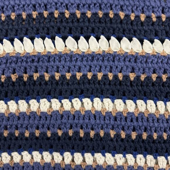 Vintage Segue Womens Sweater Tunic Long Striped Crochet Fisherman Ribbon Blue - Picture 10 of 10